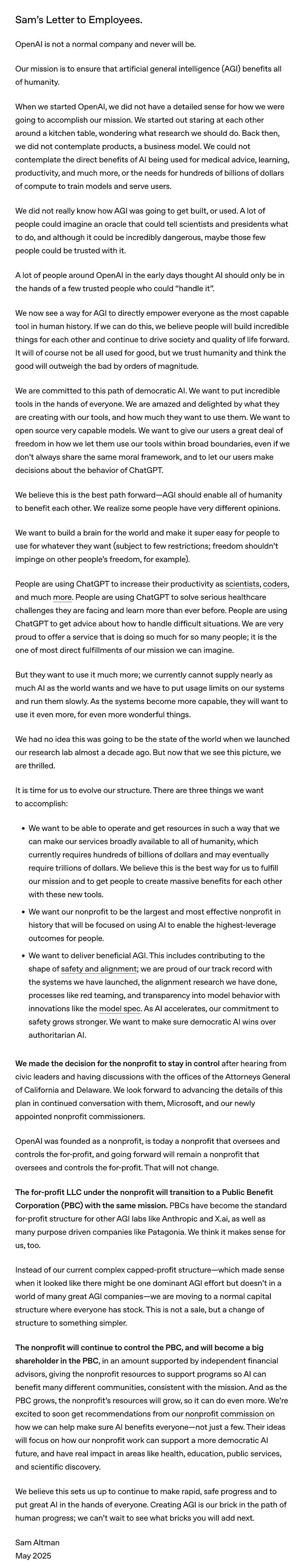 OpenAI「一拆二」：非营利控股 + 公益企业赚钱（与 Anthropic 同道）