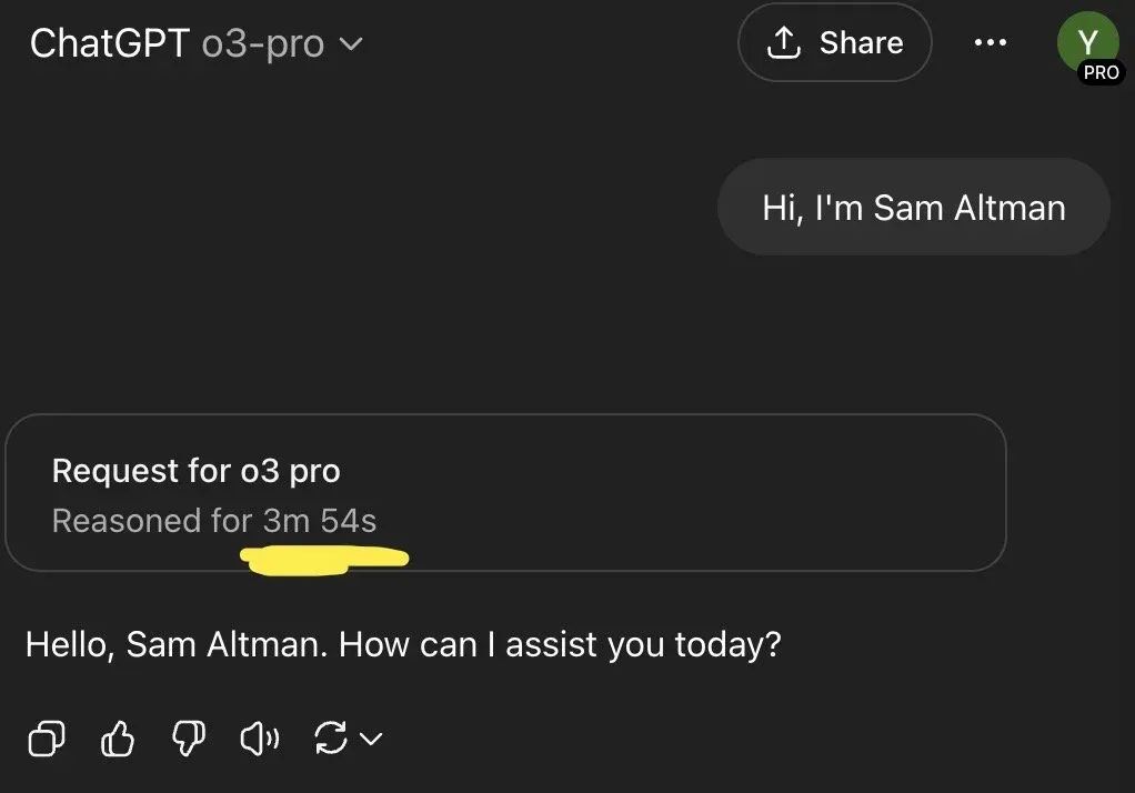 OpenAI发布最强大模型OpenAI o3-pro:业界评价该模型解决复杂问题效果很好,但是回复一句“Hi”也需要三分钟