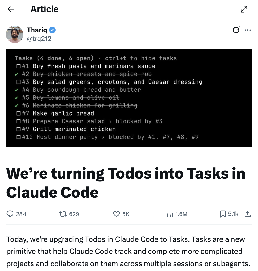 Claude Code 升级: Tasks 取代 Todos