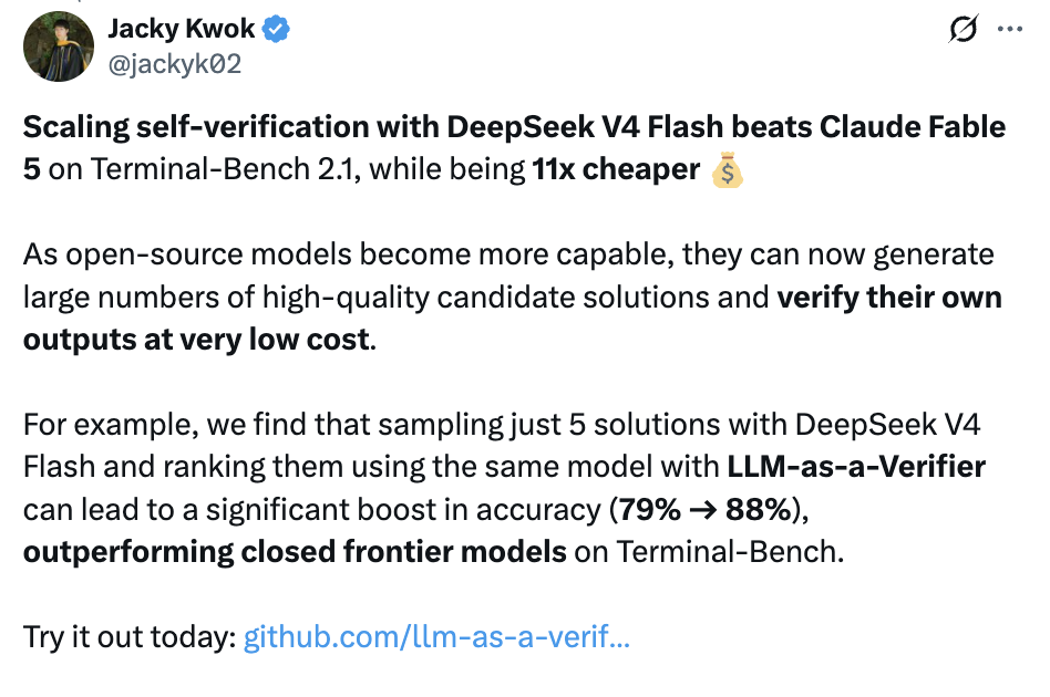 DeepSeek V4 Flash不换模型，只靠「自验证」反超Fable 5
